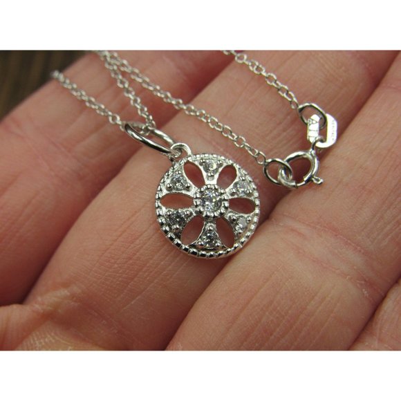 18 Inch Sterling Silver Stylish Petite Circle Cubic Zirconia Necklace - Picture 3 of 7